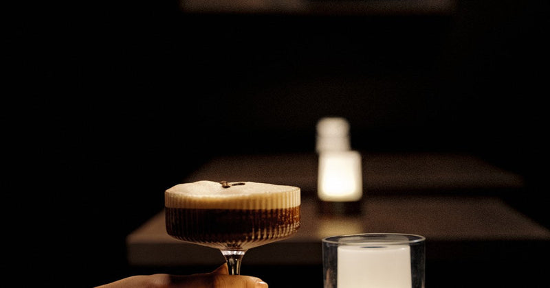 A table of drinks and cups, comparing coffee alternatives